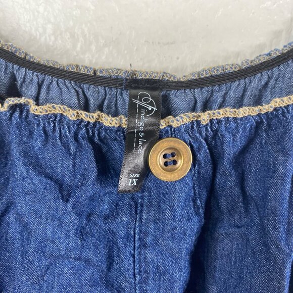 Indigo & Lace Dress Women's Smocked Midi Tiered Denim Blue 1X Boho Country - Picture 3 of 13